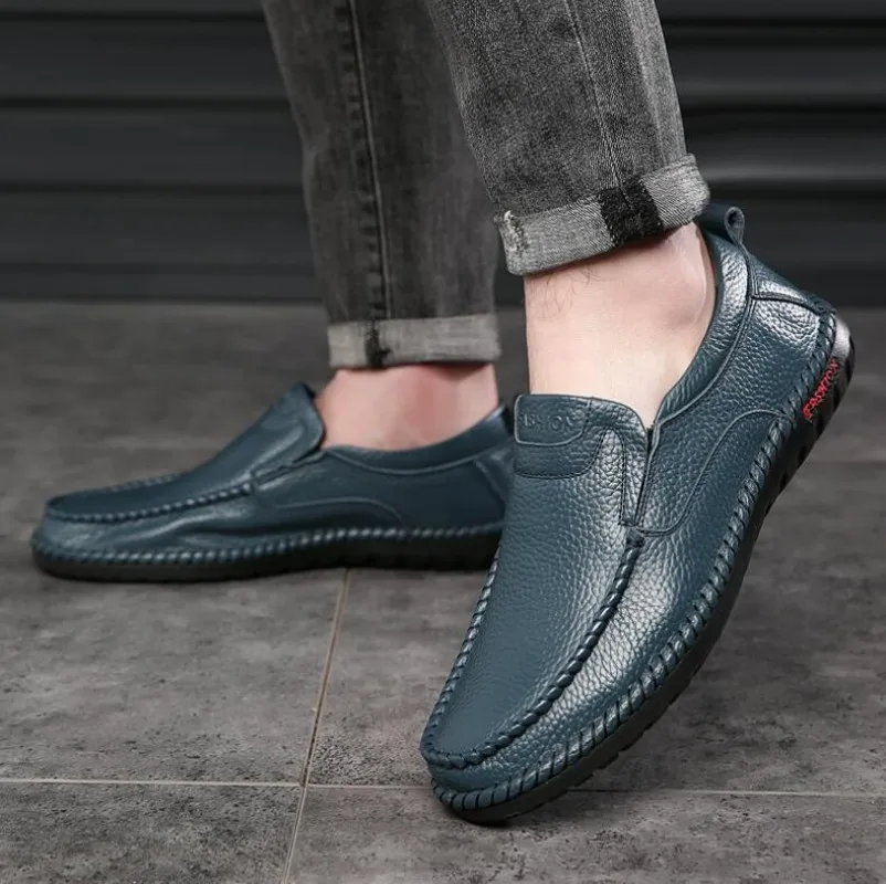 

Мужские дышащие туфли из натуральной кожи, Летние слипоны, лоферы, мужская повседневная кожаная обувь, синие туфли на плоской подошве, горячая распродажа