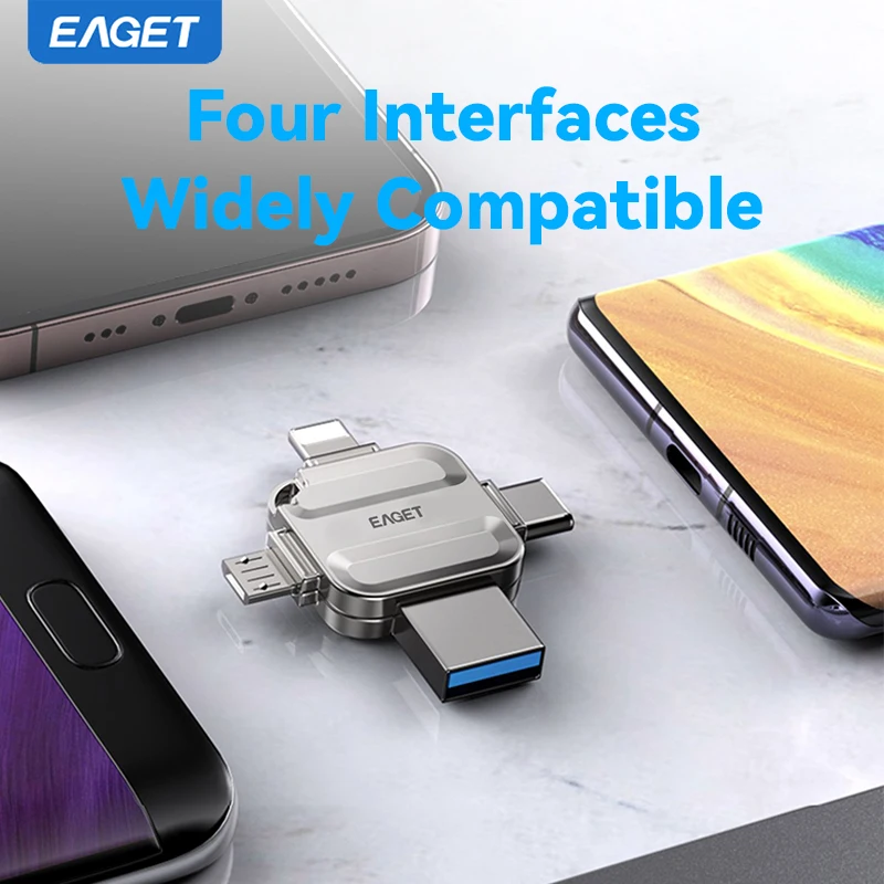 thumbnail image 3 of Memoria USB 4 en 1 Eaget USB 3.0 tipo C con interfaz Micro Lightning para iPhone 16, 15, Samsung, Android, portátil, 3 of 5