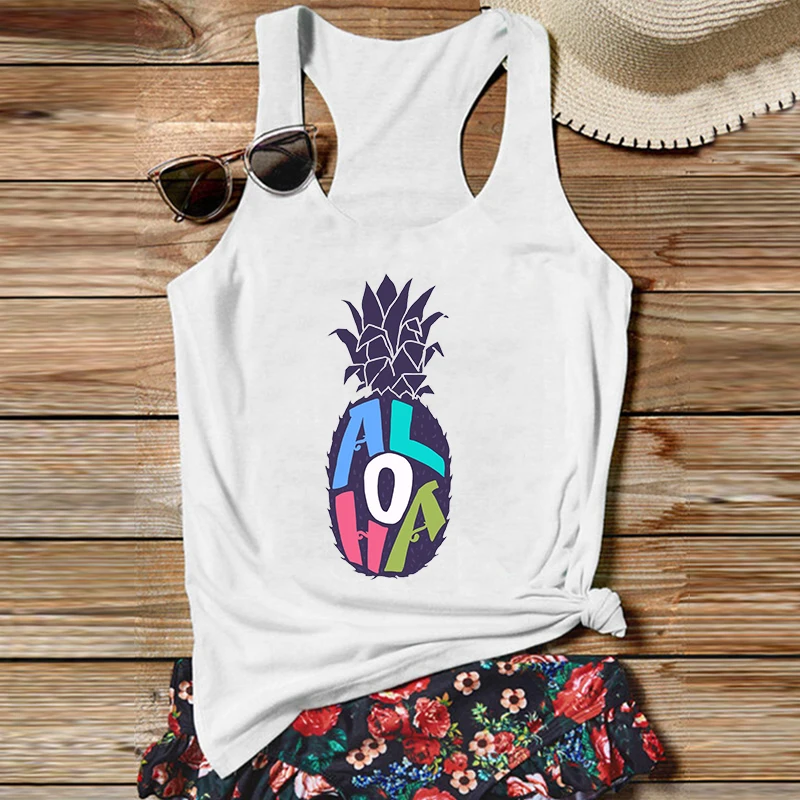 

Aloha Tank Top Women Funny Top Aesthetic White Top Summer Sexy Clothes Print Women Clothes Gothic Cute Tops