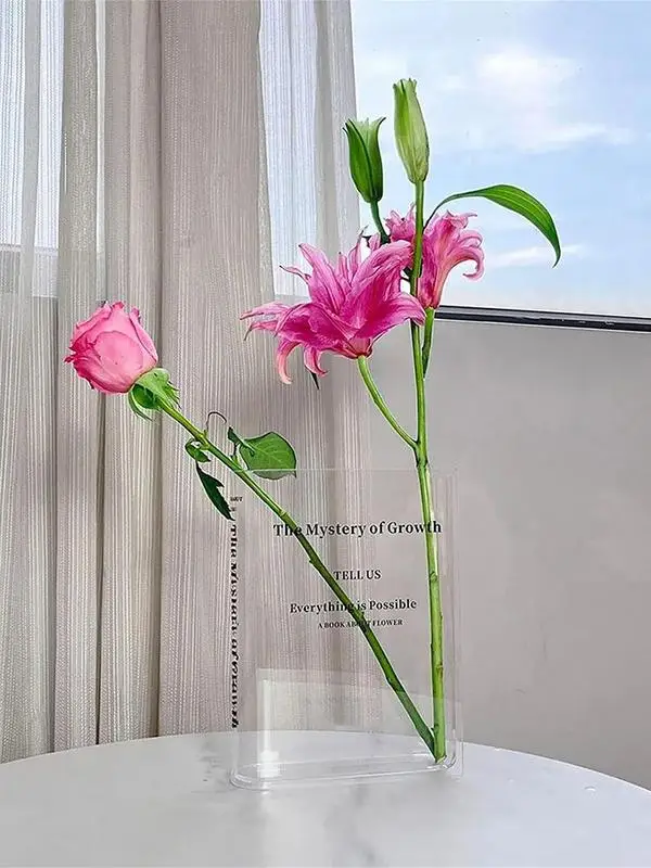 Clear Book Shaped Vase Clear Acrylic Vase Cultural Flavor Decor Acrylic Vase Clear Flower Arrangement Vase Modern Home Decor 2