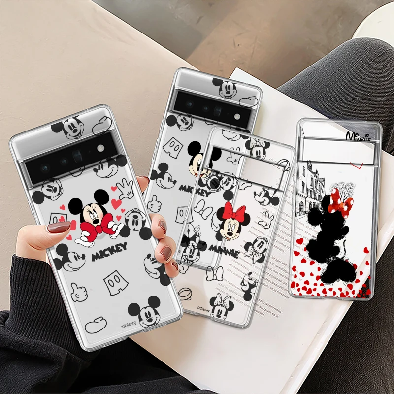 

Mickey Mouse Minnie Logo For Google Pixel 8 7 6 Pro 6a 5 5a 4 4a XL 5G Transparent Phone Case Cover Shell