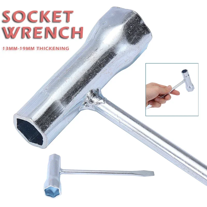 PATIKIL 13mmx19mm Chainsaw Tool Wrench, 3 Pcs Chainsaw Combination T Wrench Hex Wrench Spark Plug Socket For Chain Saw Nuts Silver