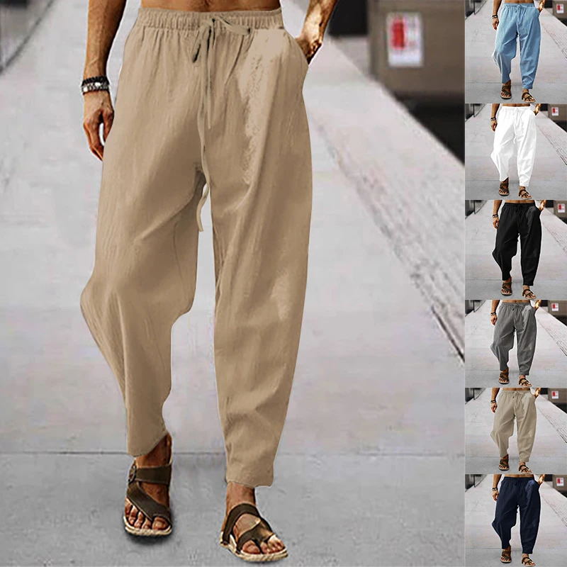 

2023 New Men's Casual Pants Spring And Autumn Europe And The United States Hip Hop Sports Pants Cotton Hemp Loose Large Size