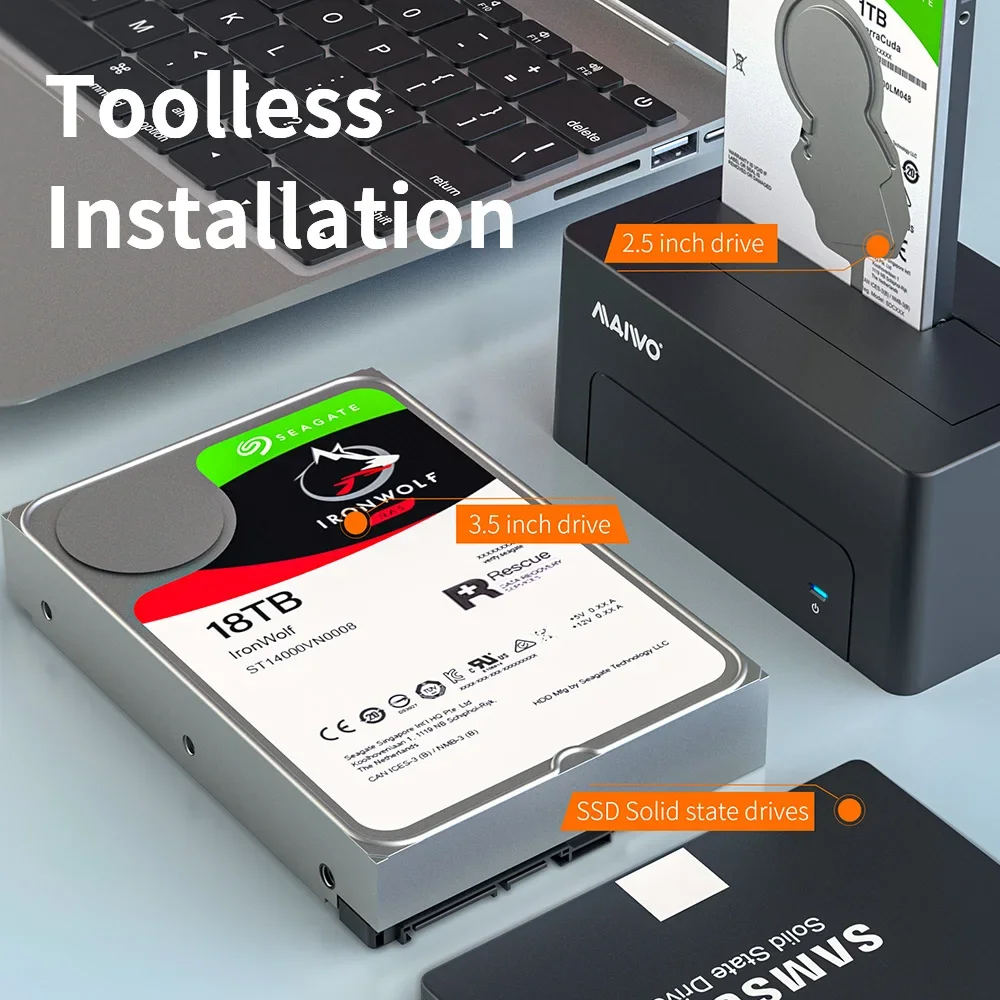 MAIWO 하드 드라이브 도킹 스테이션, SATA-USB 3.0 어댑터, 2.5 3.5 SSD 디스크 케이스 HDD 박스, 하드 드라이브 인클로저 도킹 스테이션