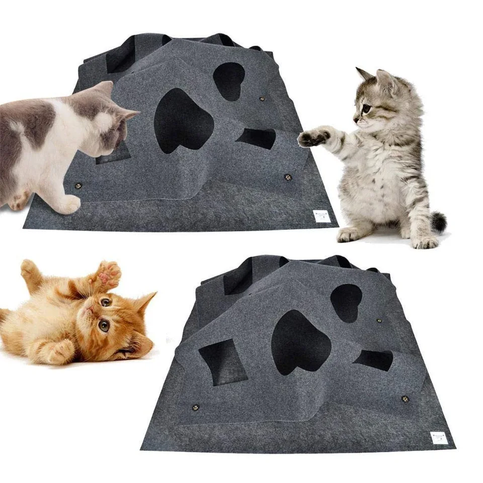 Cat Activity Play Mat Scratch-Resistant Kitten Cat Hiding House 100*100cm Cat  Play Mat With Holes Pet Supplies Accessories - AliExpress