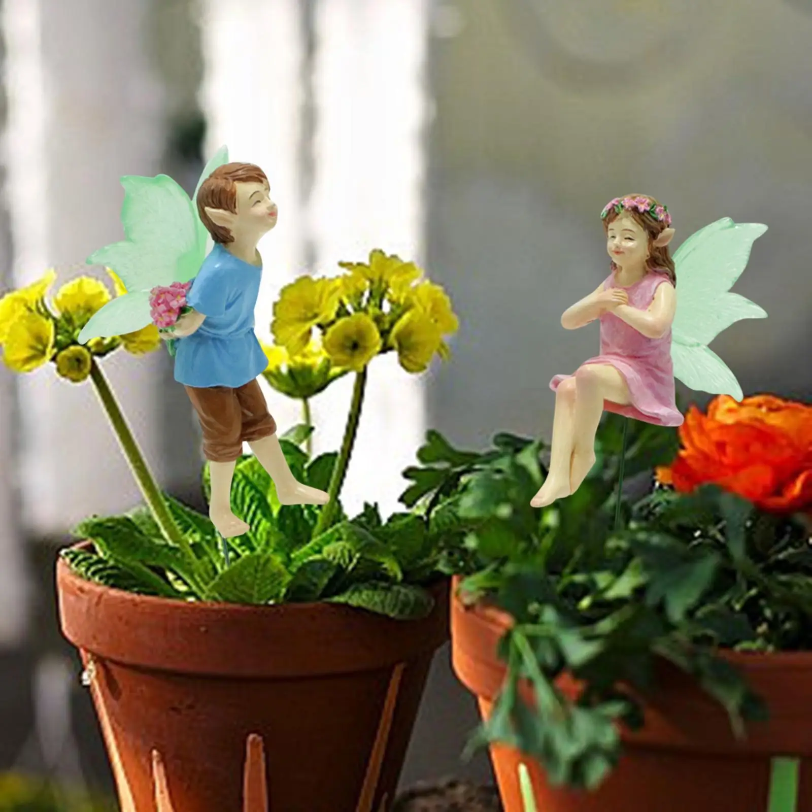 2 Pieces Fairy Couple Garden Stakes Ornaments Figurines Creative Cute Resin Sculptures for Entrance Yard Backyard Bonsai Planter
