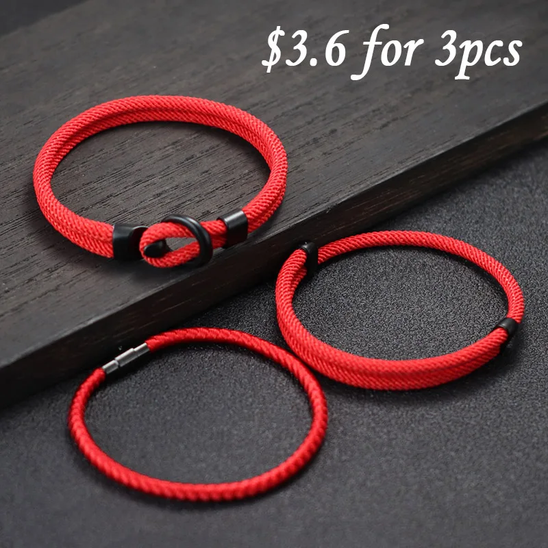 Mens Red Cord Chain Bracelet Set 3Pcs Nautical Fashion Jewelry
