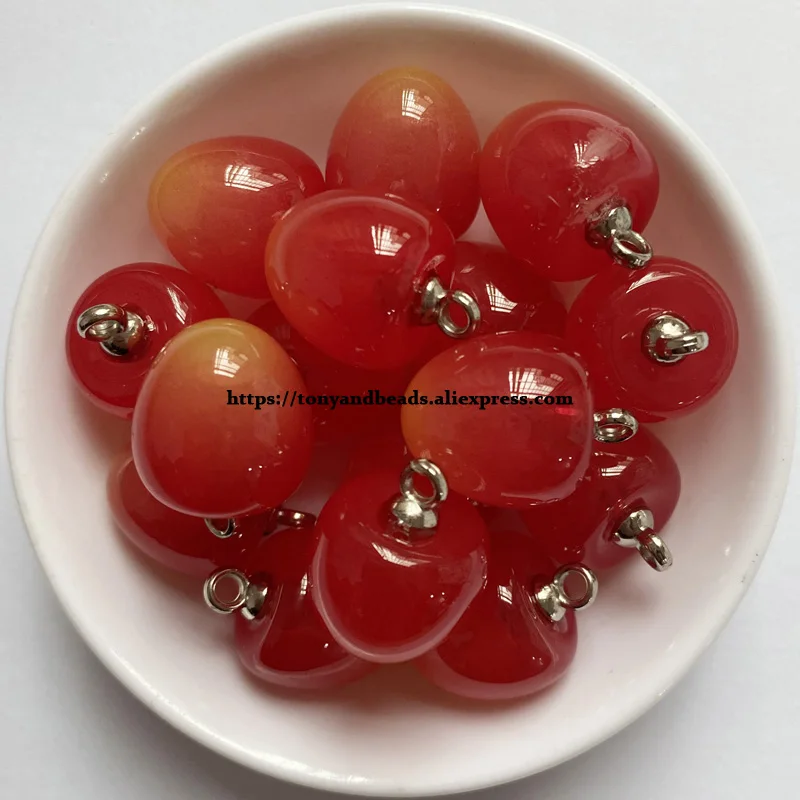(1 Los = 10 Stück) Kirschform Orange Rot Acryl Kleine Anhänger Charm Perlen Größe 15x20mm für Schmuckherstellung DIY