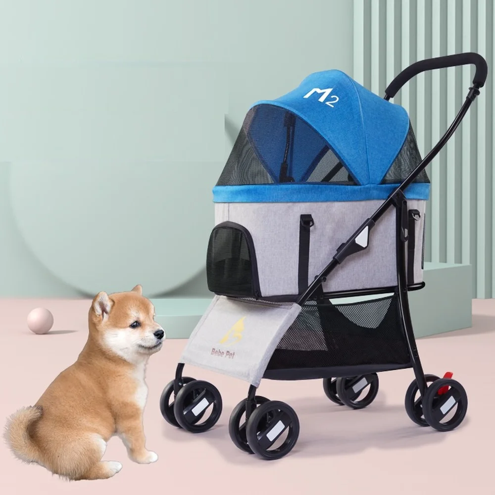 4 Wheel Pet Stroller Detachable Foldable Breathable Dog Strollers Outdoor Portable Pet Basket