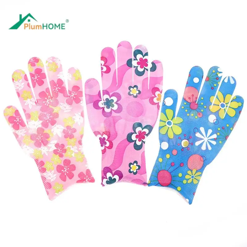 1 pairs Yard Cleaning Palm-Coated Floral Garden Gloves Women Non-Slip Working Gloves Non-Slip Household Labor Protection Gloves