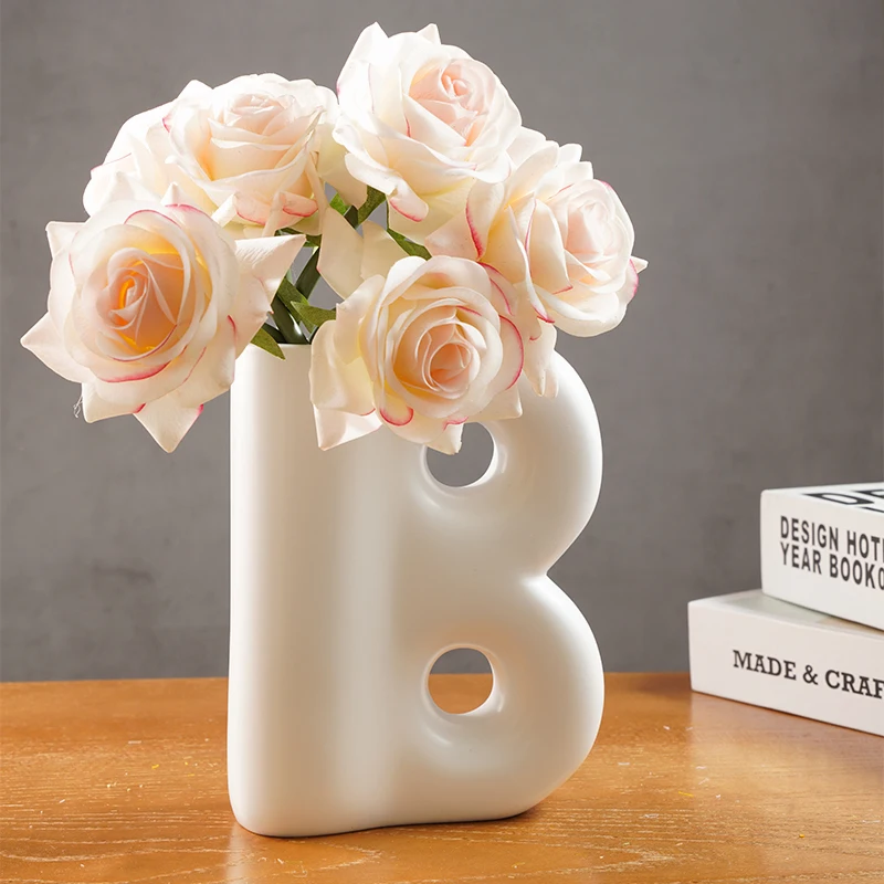 1PC, creative B-shaped decorative vase, simple white indoor home desktop decoration handicraft