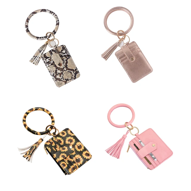 Bracelet Wallet Wristlet Keychain Pocket Credit Card Holder PU Leather  Purse Tassel Silicone Bead Bangle Key Ring For Women - AliExpress