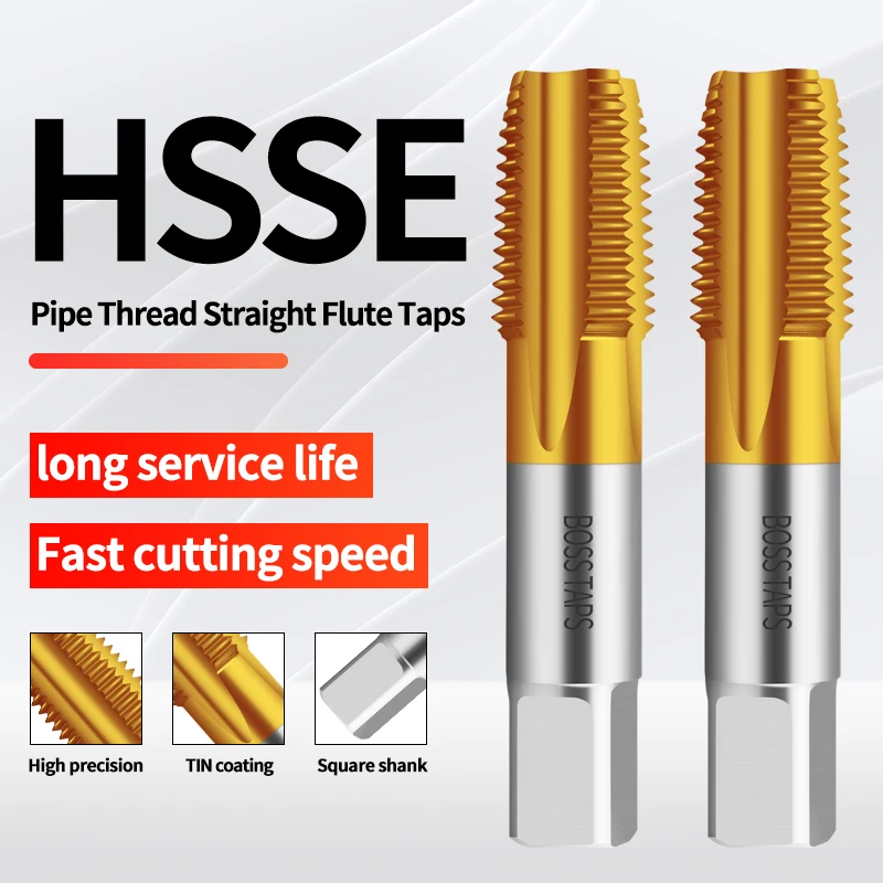 HSSE-35 JIS Standard TIN Coating Pipe Straight Fluted Tap NPT NPS 1/16 1/8 1/4 3/8 1/2 Machine Screw
