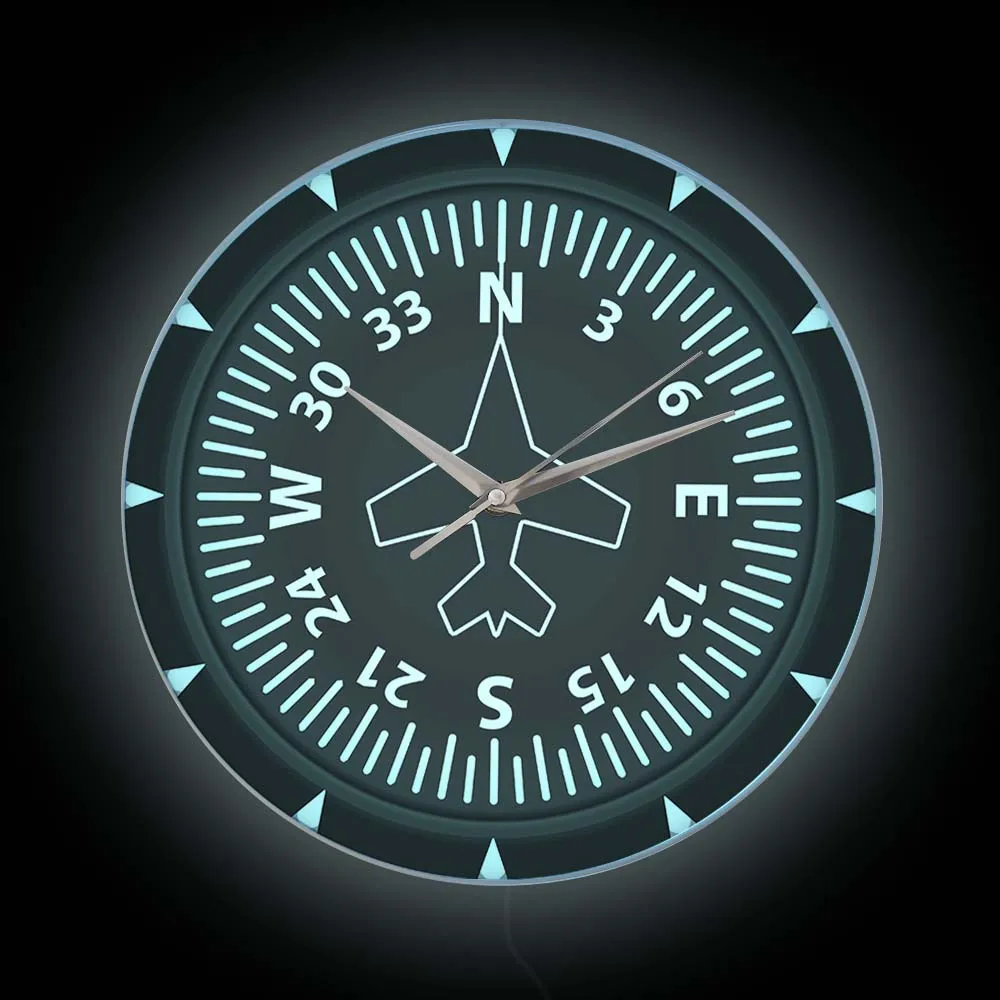 

Airplane Compass Flight Instrument Modern Design LED Wall Clock Directional Gyro Plane Pilot Home Decor Watch Bedside Wall Lamp