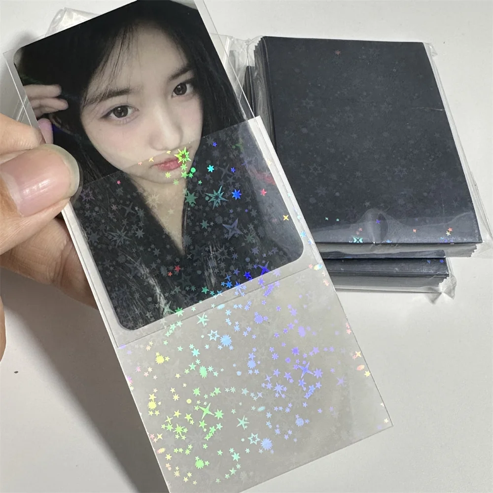 반짝이는 별 보관 가방, 러브 하트 사진 카드 보호 케이스, 컬러 케이팝 아이돌 탑로더 카드, 포토카드 슬리브, 50 개/팩