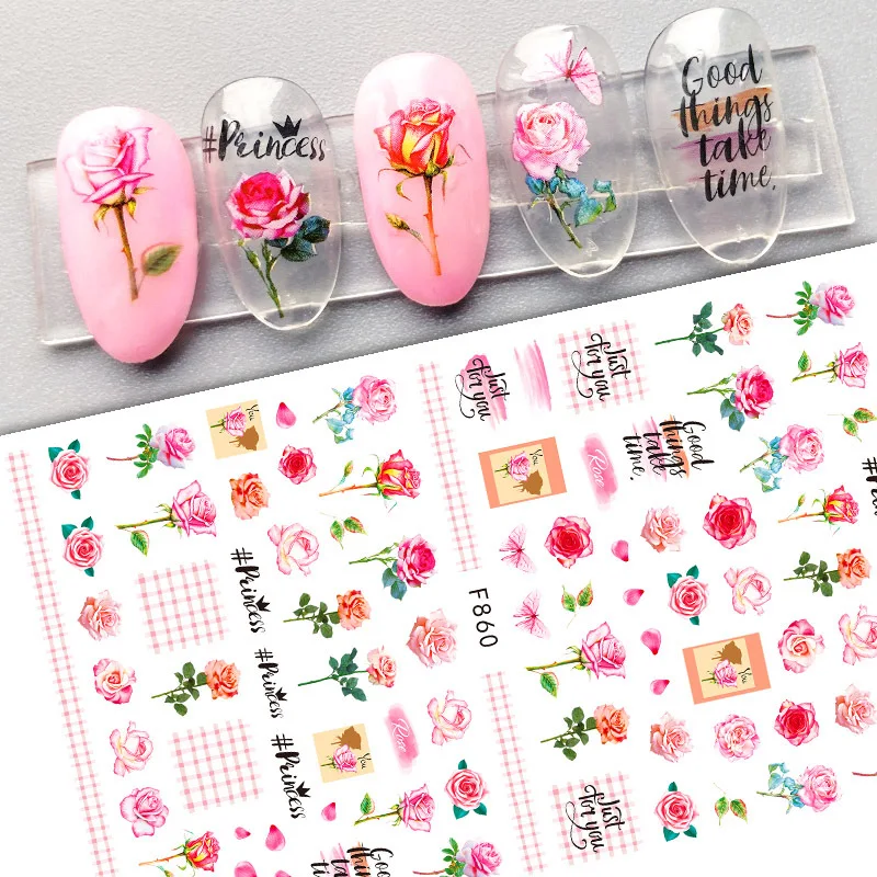 Vibrant Butterfly & Rose Pattern Valentine's Nail Art Stickers