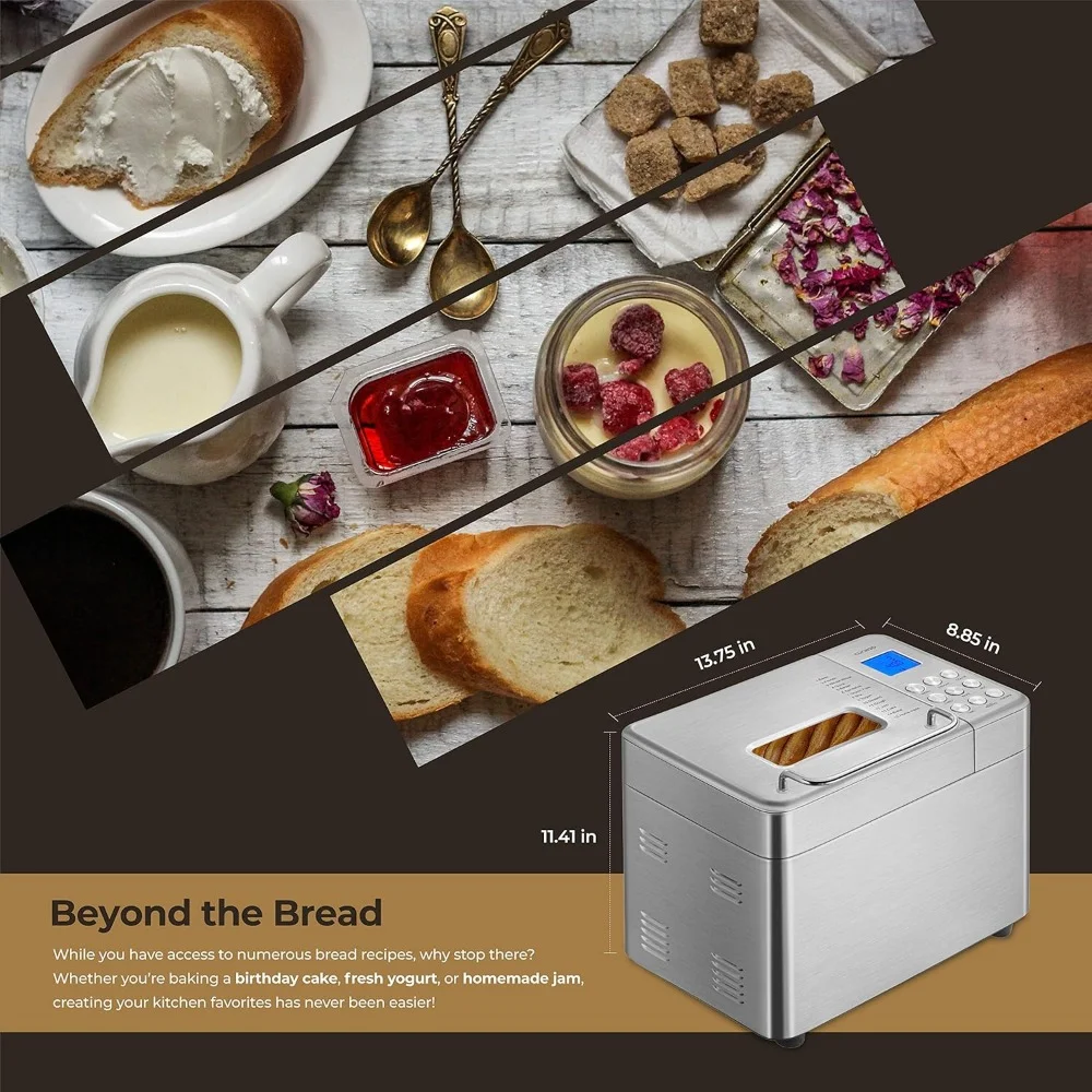 Bread Maker, 2 Lb. With 17 Menu Options, Automatic Fruit & Nut Dispenser & 6 Accessories, Multi-Functional Bread Maker 2