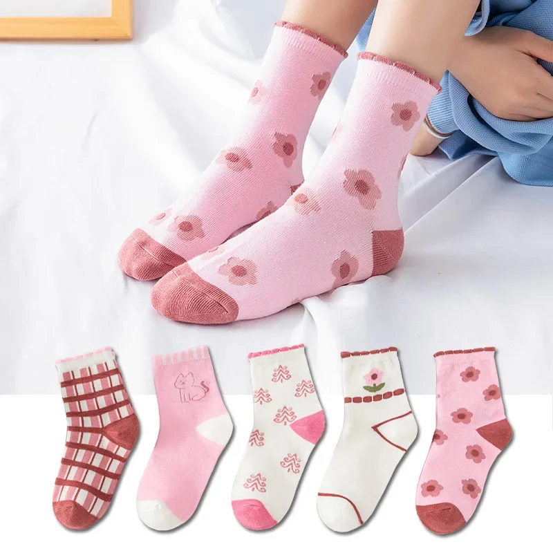 5 Pairs Baby Children's Socks Cartoon Spring Autumn Animal Kids Sock Girls Cute Boy Toddler Socks 1-12 Years 2