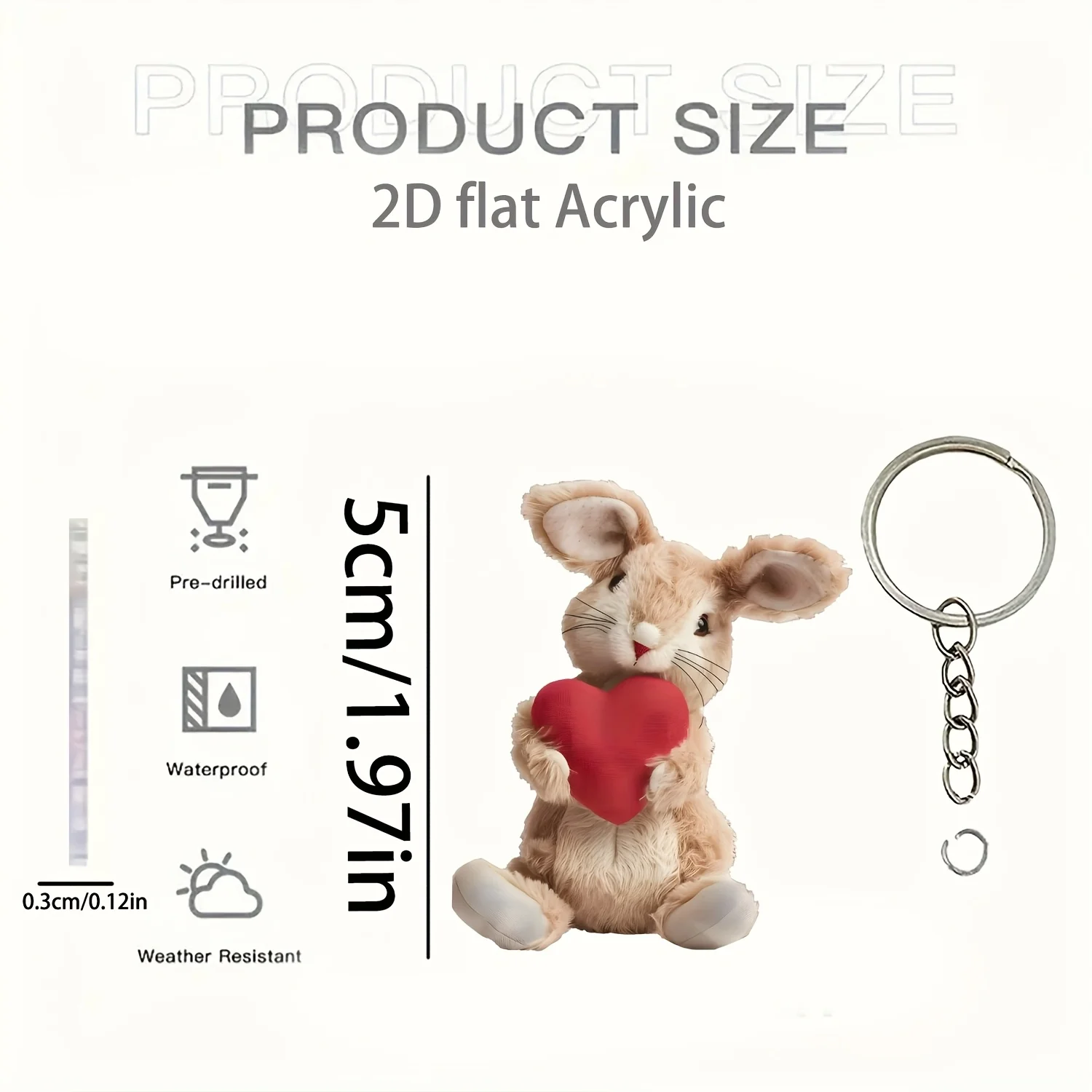 Porte-clés Lapin Incliné 2D, Pendentif Acrylique Mignon, Accessoire Décoratif Unique, Ornement Suspendu Créatif pour Amis, Cadeau Chic pour Fête