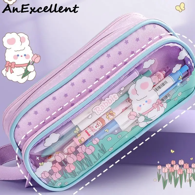 

Portable Huge Capacity MultiLayer Multifunctional Pen Bag Cartoon Astronaut Bunny Pencil Cases Organizer Pouch Stationery