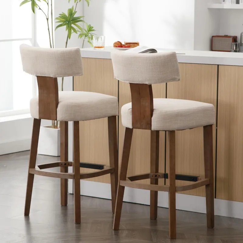 30” Bar Stools Set of 2 Counter Height Bar Stools Modern Kitchen Bar Stools with Upholstered Back, Farmhouse Upholstered Linen 6