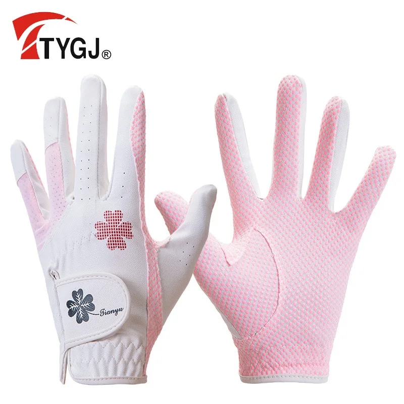 Golf Gloves PU Leather Left and Right Hand 1 Pair Breathable Silicone Particles Anti-slip Women's
