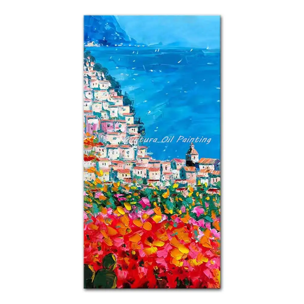 

Mintura,Large Size Handmade Artwork Handpainted Oil Painting on Canva The Beautiful Seaside Town Home Decor Hotel Decor Wall Art