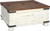 Wystfield Farmhouse Square Storage Coffee Table with Hinged Lift Top, Distressed White 1
