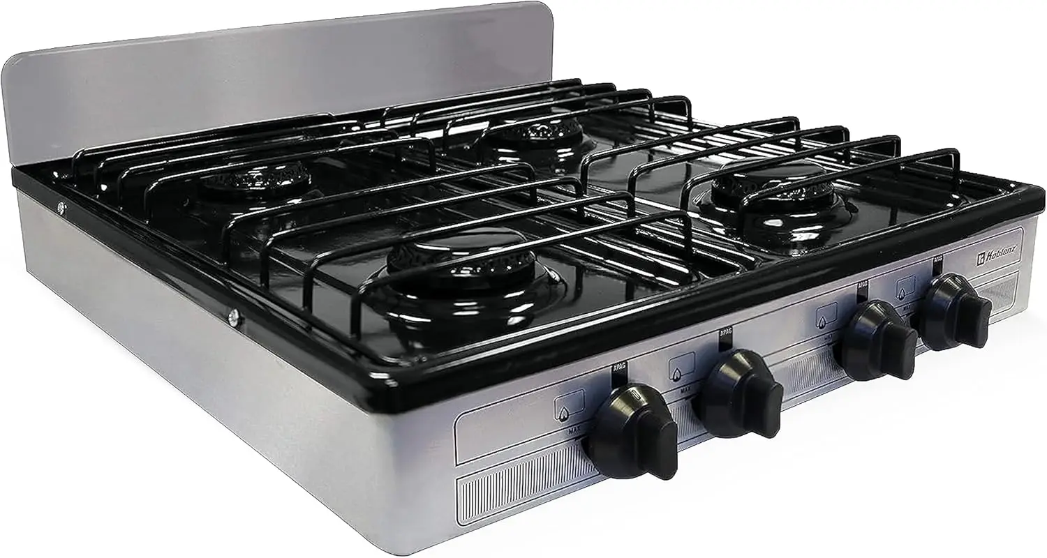 Portable Porcelain Cover and Four 16,000 BTU Burners, Stainless Steel Stove for Propane Gas