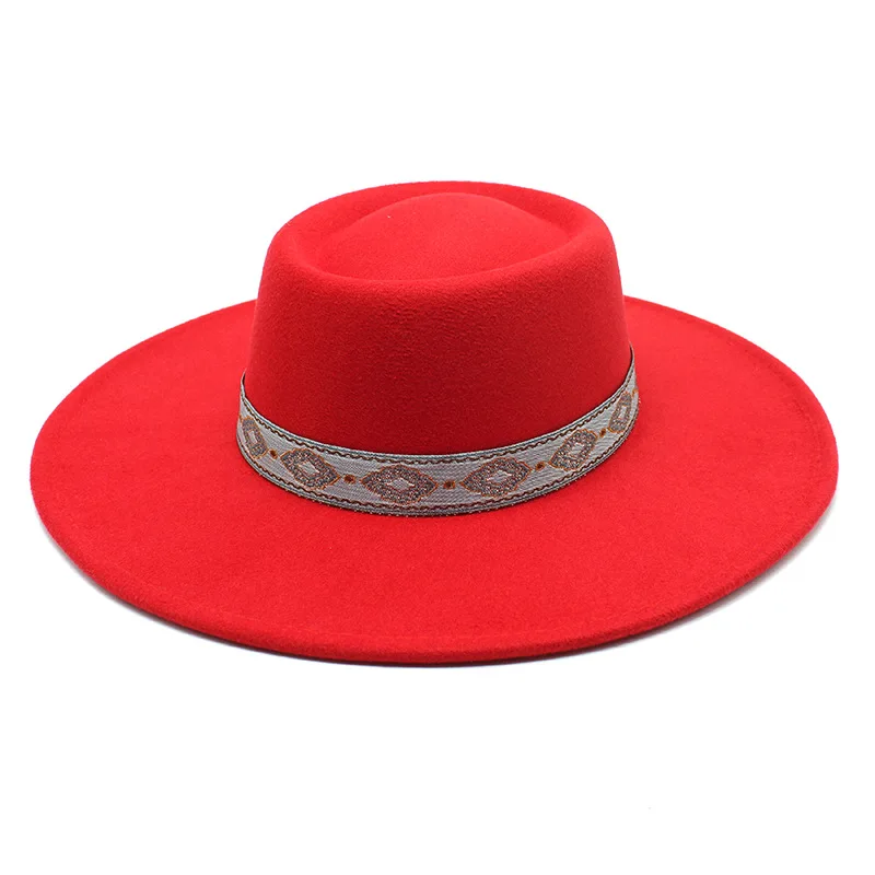 

2021 Autumn And Winter New Retro Ethnic Style 9 5 Brim Woolen Woolen Hat Concave Convex Top Men S And Women S Top Hat Big Brim