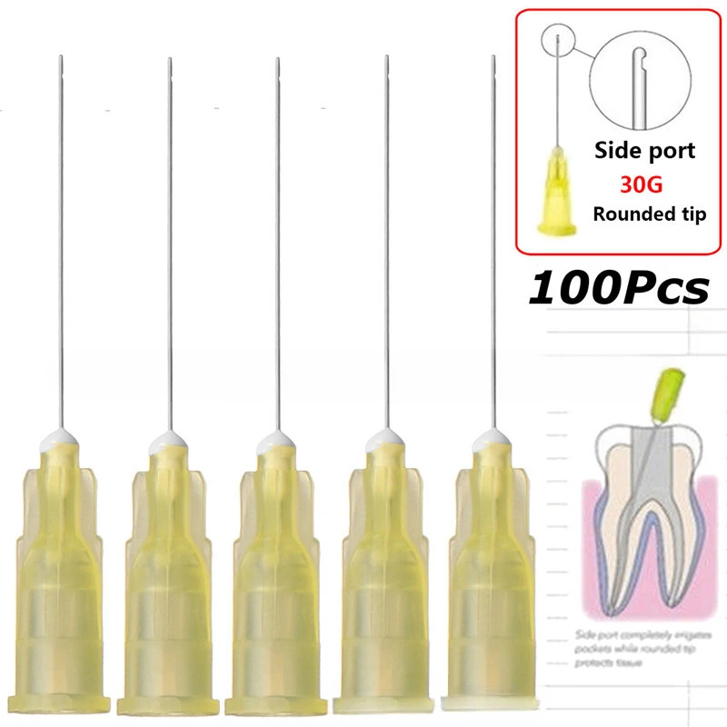 

100pcs/Bag Dental Syringe Tips Side Hole Endo Irrigation Needle Tip 25G/27G/30GA Tooth Cleaning Washing Needle Tip Oral Care
