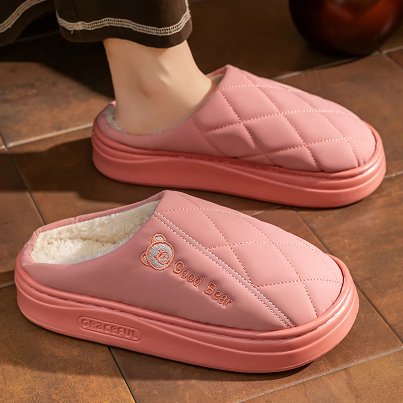 Waterproof Home Cotton Slippers for Women Indoor Soft Thick Sole Plush Slides Woman Comfortable Anti Slip Warm Slippers Female