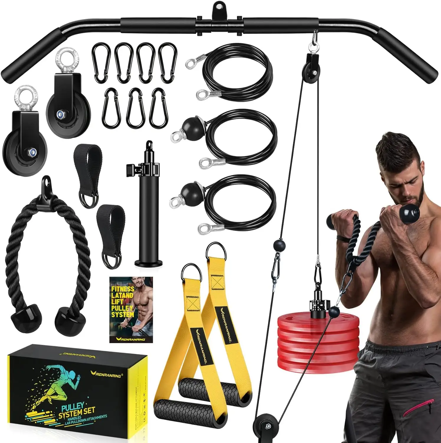 

Cable Pulley System Gym - Upgraded LAT Pull Down Machine Accessories, LAT and Lift Cable Pulley Attachments for Home Gym Equipme