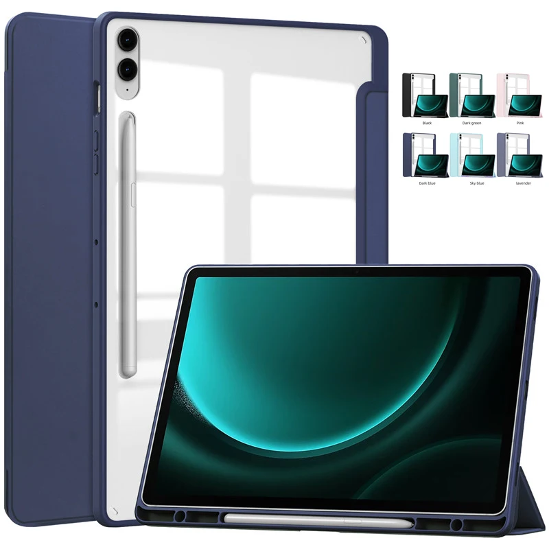 Per Samsung Tab S9 Fe Custodia Con Portapenne Trifold Pu Leather Acrilico Cover Rigida Posteriore Trasparente Per Galaxy Tab S9 Fe S9 Fe Plus Case