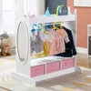 Kids Dress Up Storage with Mirror and Drawers, Kid Armoire Dresser, Pretend Storage Closet for Kids, Costume Wardrobe W/Side 1