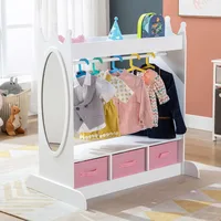 Kids Dress Up Storage with Mirror and Drawers, Kid Armoire Dresser, Pretend Storage Closet for Kids, Costume Wardrobe W/Side 1