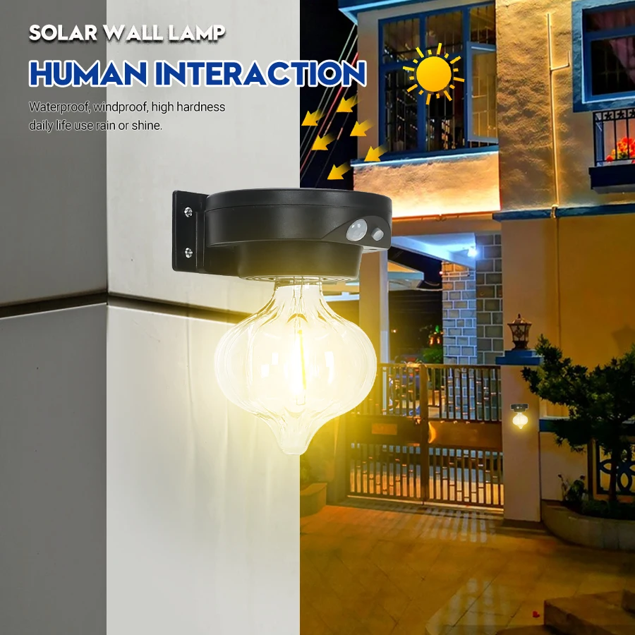 

New LED Solar Tungsten Lamp 3 Models Outdoor IP65 Waterproof Wall Light Garden Courtyard Decoration Emergency Induction Lantern