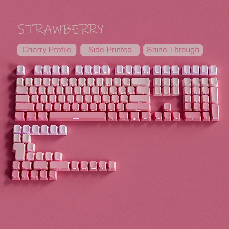 

135 Keys Side Print Shine Through Keycaps Gradient Pink Double Shot PBT Keycaps Cherry Profile for Cherry MX Switches Keyboard