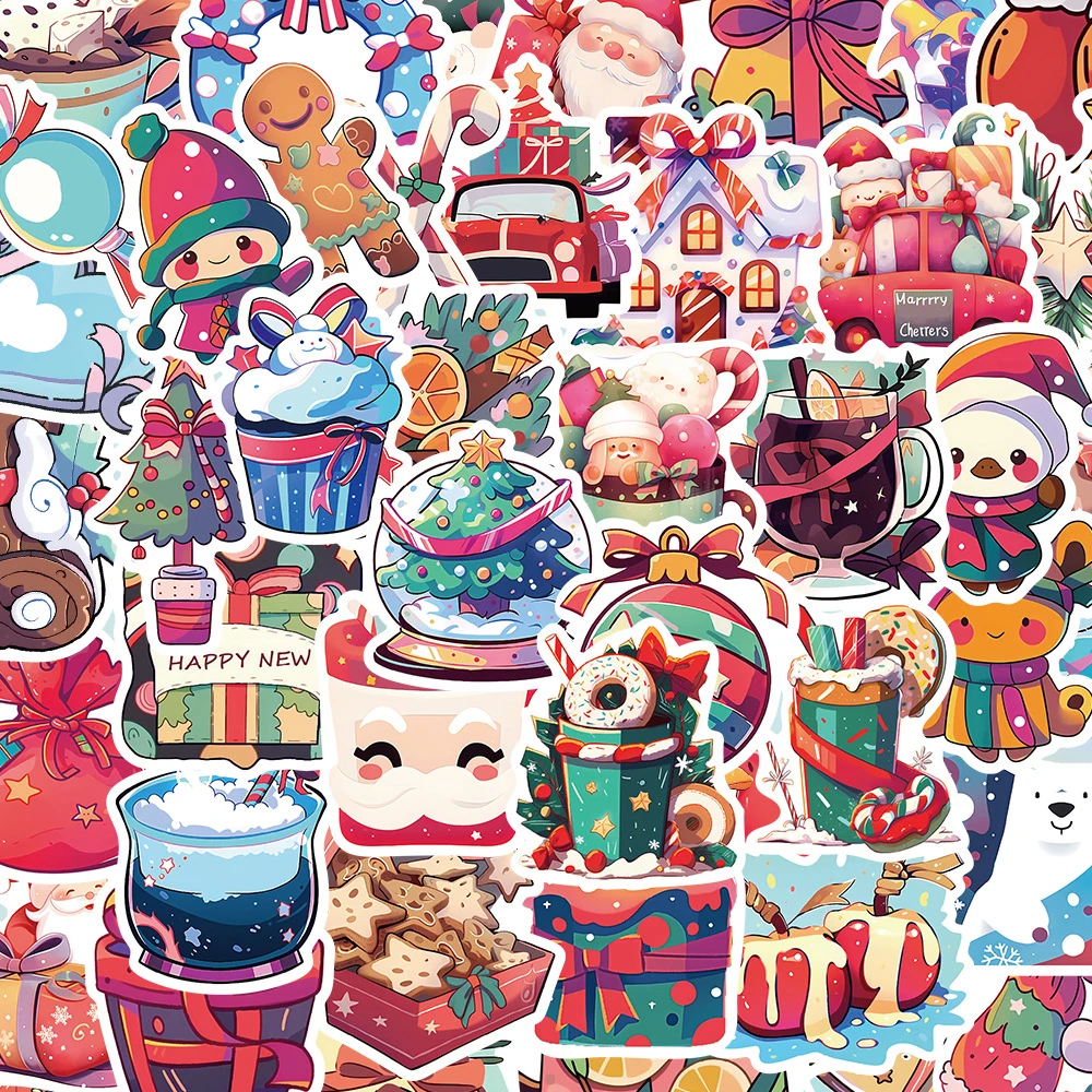 10/30/50pcs Cute Christmas Santa Claus Stickers Ins Style Cartoon Sticker Decorative Gift Window Phone Bottle Bike Toys Decals