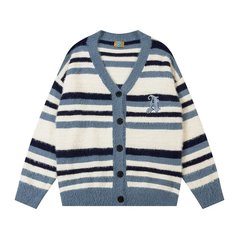 Vintage Farbblock Patchwork Strickjacke Neue Harajuku Streifen Strickpullover Hip Hop Streetwear Strickwaren Unisex Kleidung Tops_voghion.com