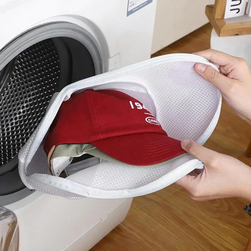 Washing Machine Hat Wash Protector Cap Cleaner Laundry Bag Small Clothes Wash Bag Anti-Deformation Mesh Organizer Zip Bags 2