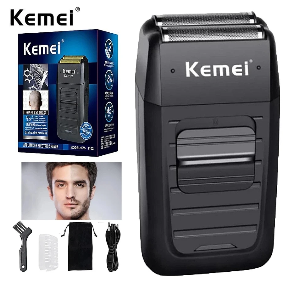 

Kemei KM-1102 Rechargeable Cordless Shaver for Men Twin Blade Reciprocating Beard Razor Face Care Multifunction Strong Trimmer