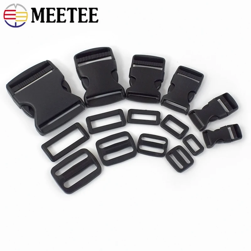 10Pcs 15-50mm Black Plastic Release Buckle Backpack Strap Belt Tri