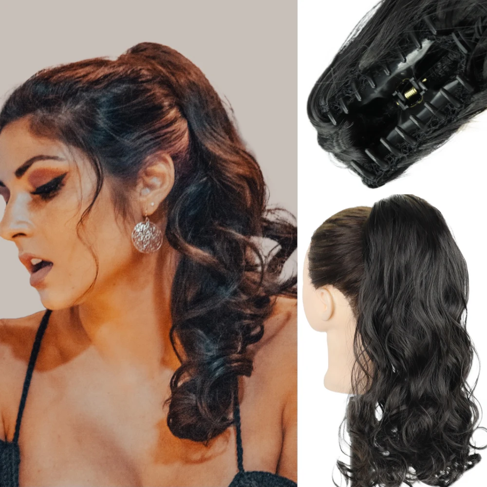 

AZQUEEN Synthetic Claw Clip In Ponytail Hair Extensions Hairpiece 15 Inch Fake Blonde Hair Wavy With alligator clip Horse Tail
