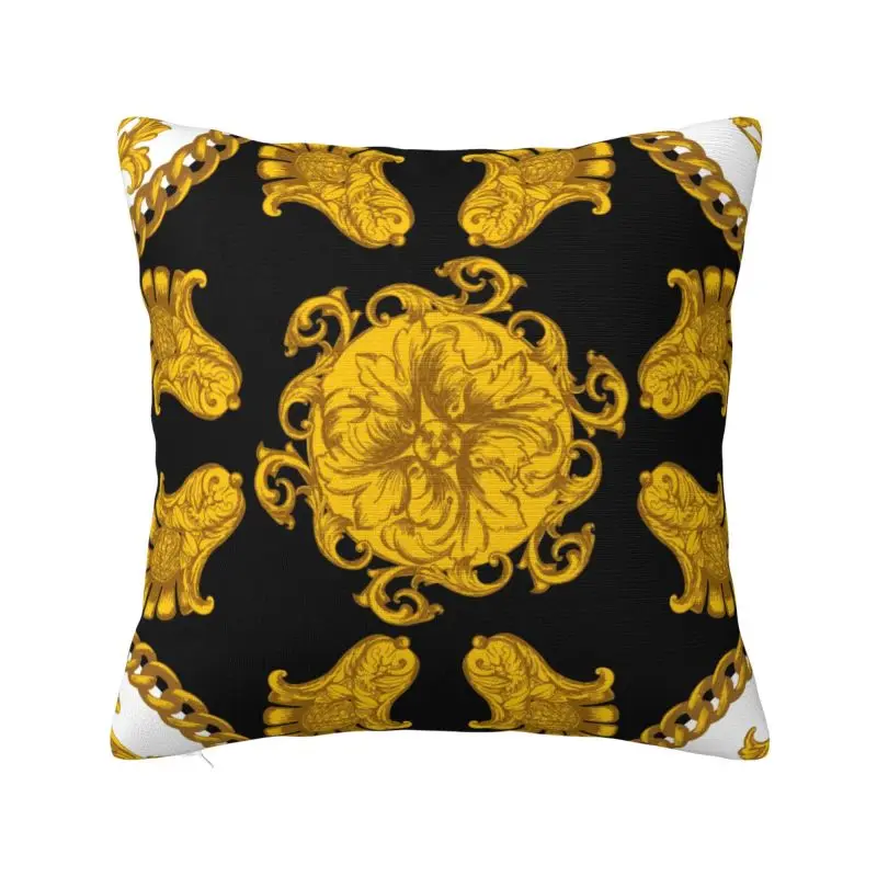 

Golden Baroque Floral Cushion Cover Fashion Seamless Pattern Floor Pillow Case for Car Fashion Pillowcase Home Decoration