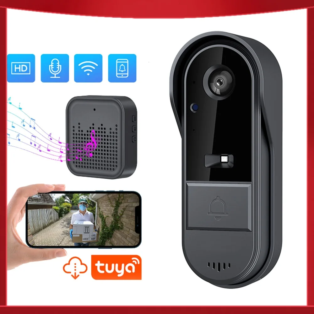 Sonnette vidéo sans fil avec carillon sans fil, audio bidirectionnel, contrôle par application, vision nocturne, Wi-Fi 2,4 G uniquement, carte TF/Cloud