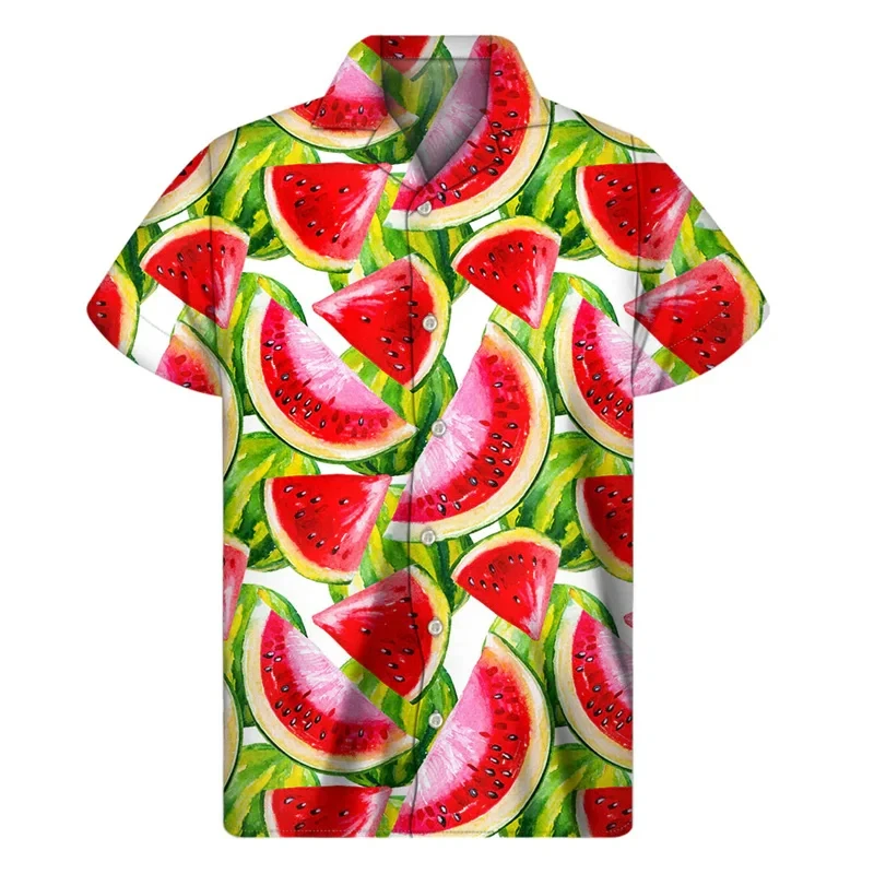 3d Printed Tropical Watermelon Graphic Hawaiian Shirts for me Summer Short Sleeves Button up Shirts Men Clothes Lapel Blouse 4