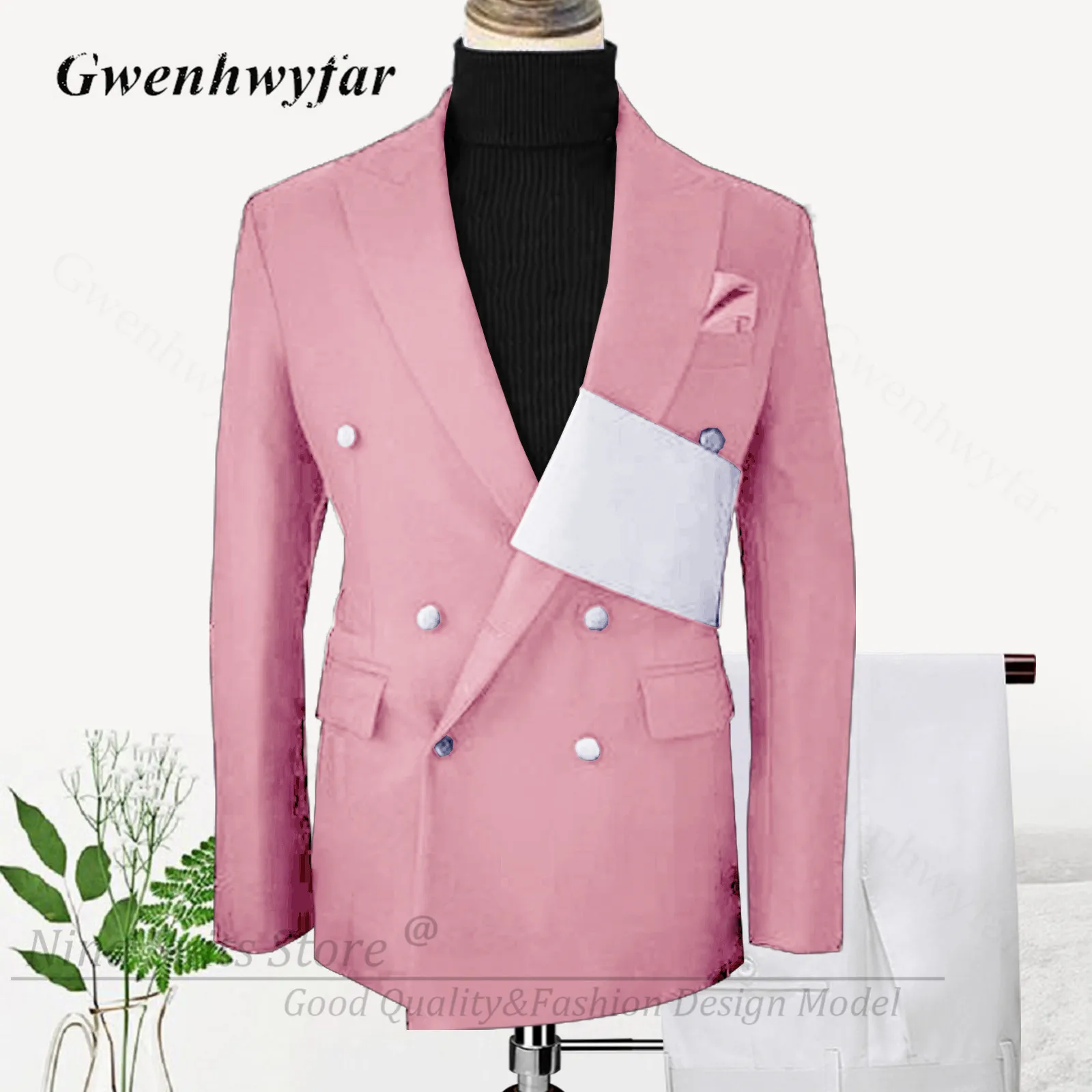 G&N Handmade Royal Blue Men Suits with White Sash Wedding Tuxedo for Groosmen Best Man Costume Homme Jacket Pants Set