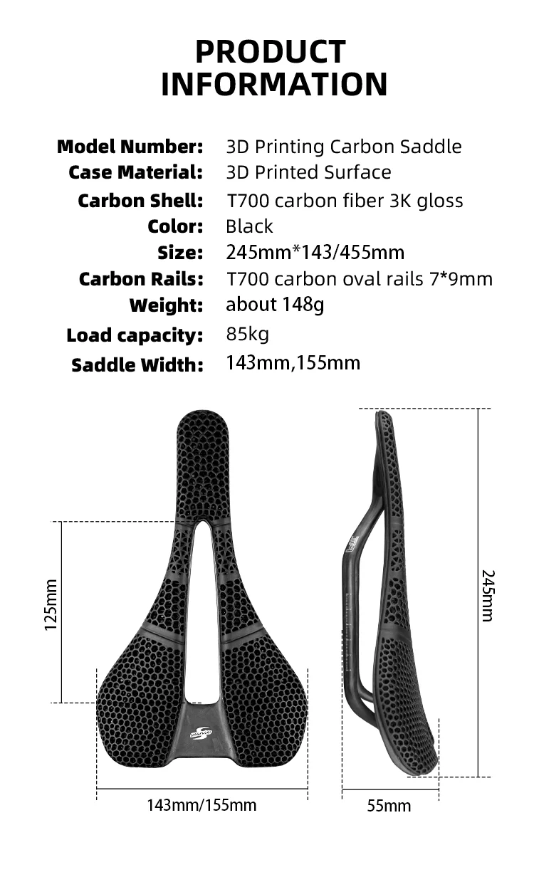 Wildside 3D-gedruckter Fahrradsattel, ultraleichte Kohlefaser, hohl, bequem, atmungsaktiv, MTB, Kies, Rennrad, Fahrrad, Sitzteile – Detail 2