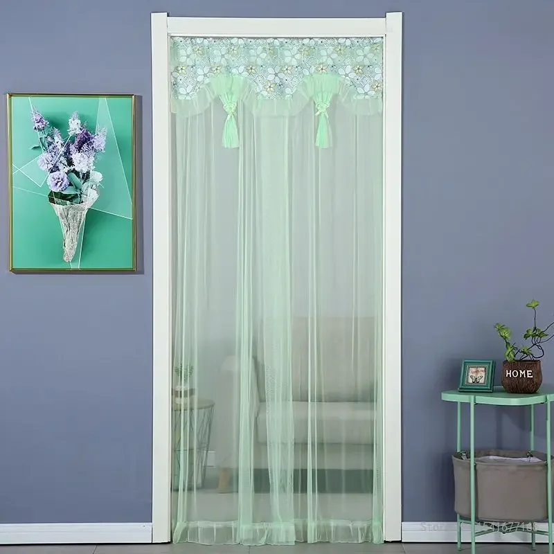 Breathable Lace Embroidered Door Curtain, Punch-free Mosquito Screen Curtain, Bedroom Partition Curtain, Single Layer, 1Pc